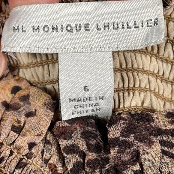 ML Monique Lhuillier Leopard Animal Print Crepe de Chine Mini Dress Long Sleeve - Picture 8 of 15